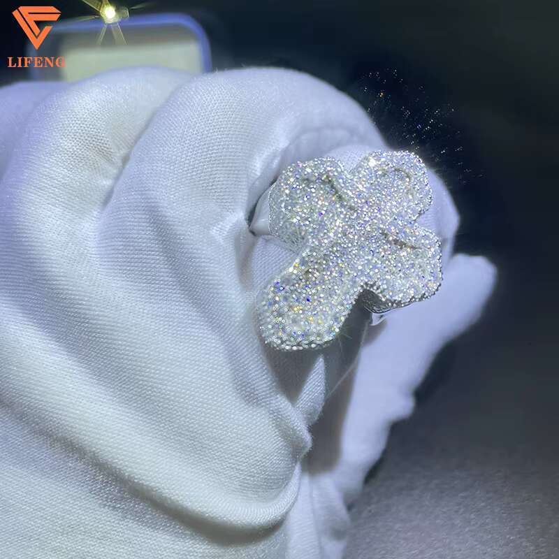 Fashion Custom Jewelry Cross Ring 18k Gold Plated Gra Iced Out Vvs Moissanite Diamond Hip Hop Ring 925 Sterling Silver for Men