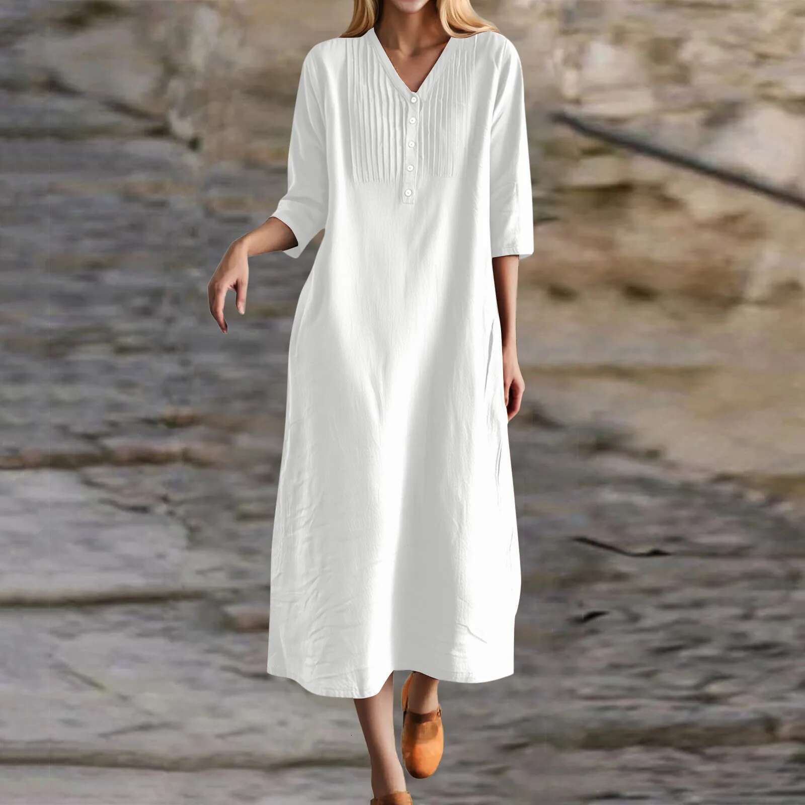 Dongdumaoyi Summer Dress Elegant Women O Neck Half Sleeve Midi Sundress Fashion Butttons Up Pleated Party Work Vestidos Kaftan