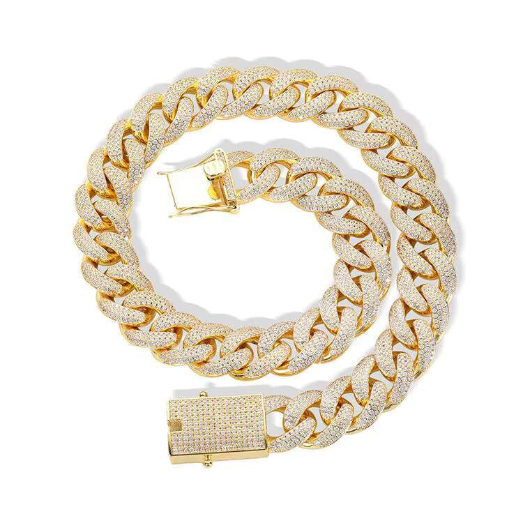 Gold face chilled CZ thick Miami Cuban chain hip-hop necklace