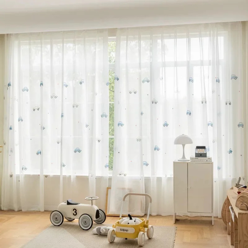 1 cute cartoon car childrens blackout curtain beige blackout curtain childrens bedroom window decoration sheer curtain 250409