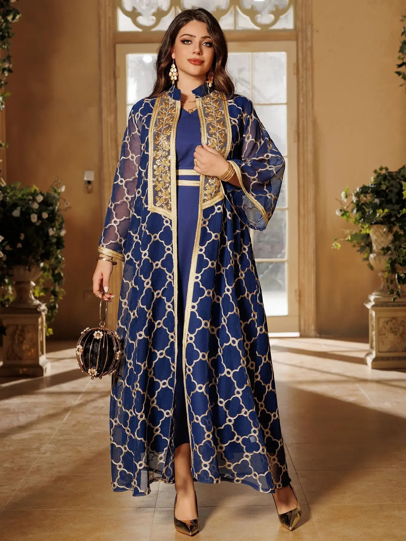 Abaya dress set for Eid al Fitr 2 pieces suitable female Muslim y cardigan long robe Ramadan Morocco Dubai Abayas Kaftan Vestidos 250409