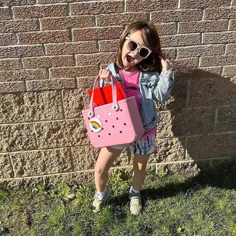 Fi Large Beach Bag EVA Rubber Waterproof Storage Basket Travel Shopping Handbag Wen Shoe Solid Color Jelly Bag Y250409NHN