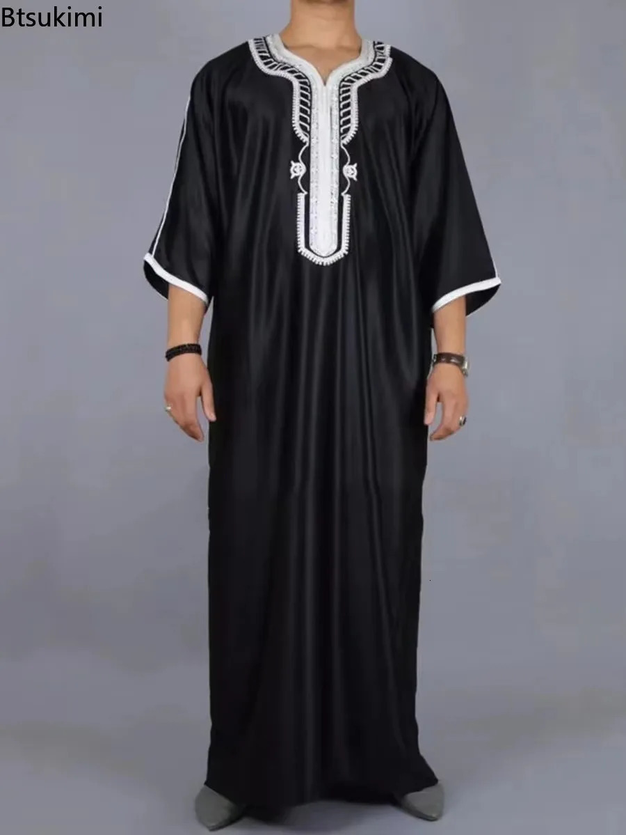 Muslim Fashion Abayas Mens Patchwork ed Long Dress Saudi Arabia Kaftan Male Jubba Thobe Islamic Morocco Abaya 250409