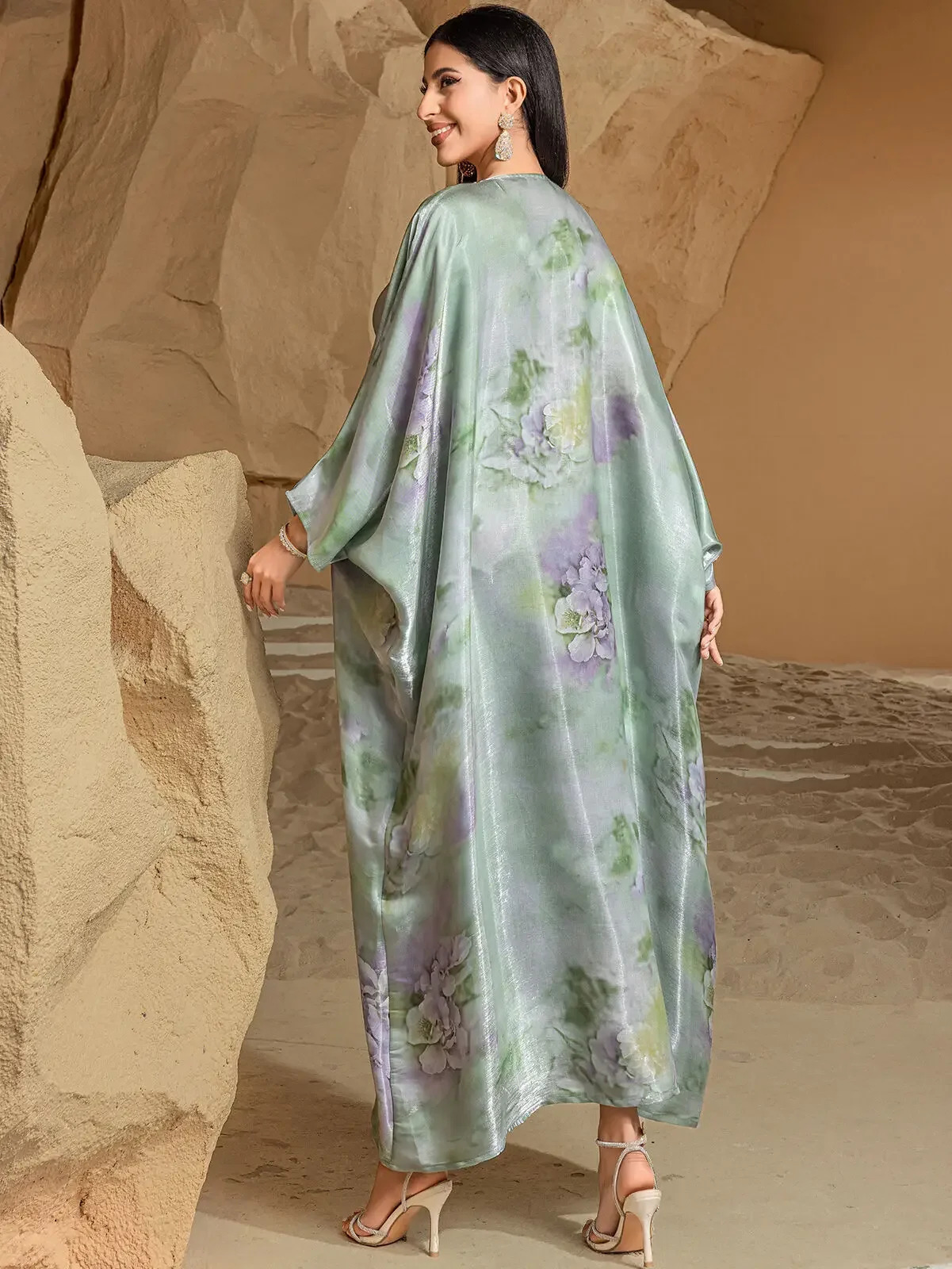 African Eid al Fitr Islamic Womens Round Neck Dress Abaya Kaftan Ethnic Style Ramadan Rhinestone Robe Djellaba 250409