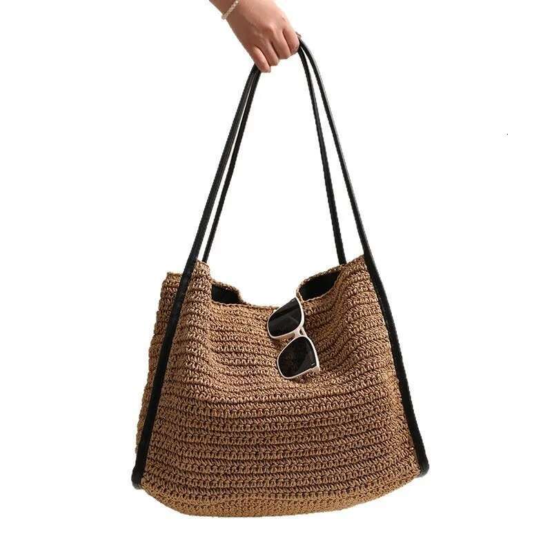 2025 Paper Rope Woven Straw Women's Large Capacity Shoulder Summer Fashion Female Beach Bag Bali Shopper Tote