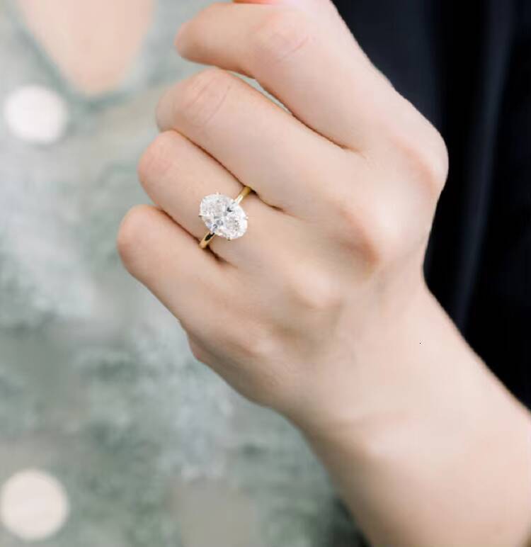 Fine 14K Solid White/yellow/rose Gold Solitaire 8x10mm 3CT Oval Diamond Moissanite Ring Engagement Jewelry