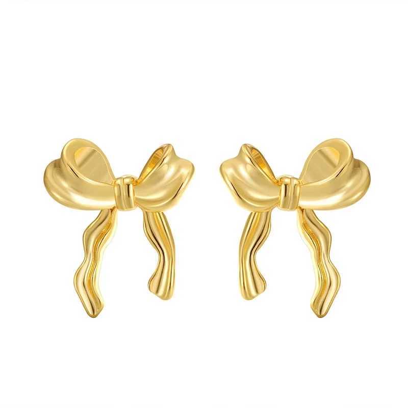 FTCY Vintage Metal Bowknot Earrings For Women Sweet Elegant Gold Color Womens Stud Earring Christmas Party Jewelry Z250408