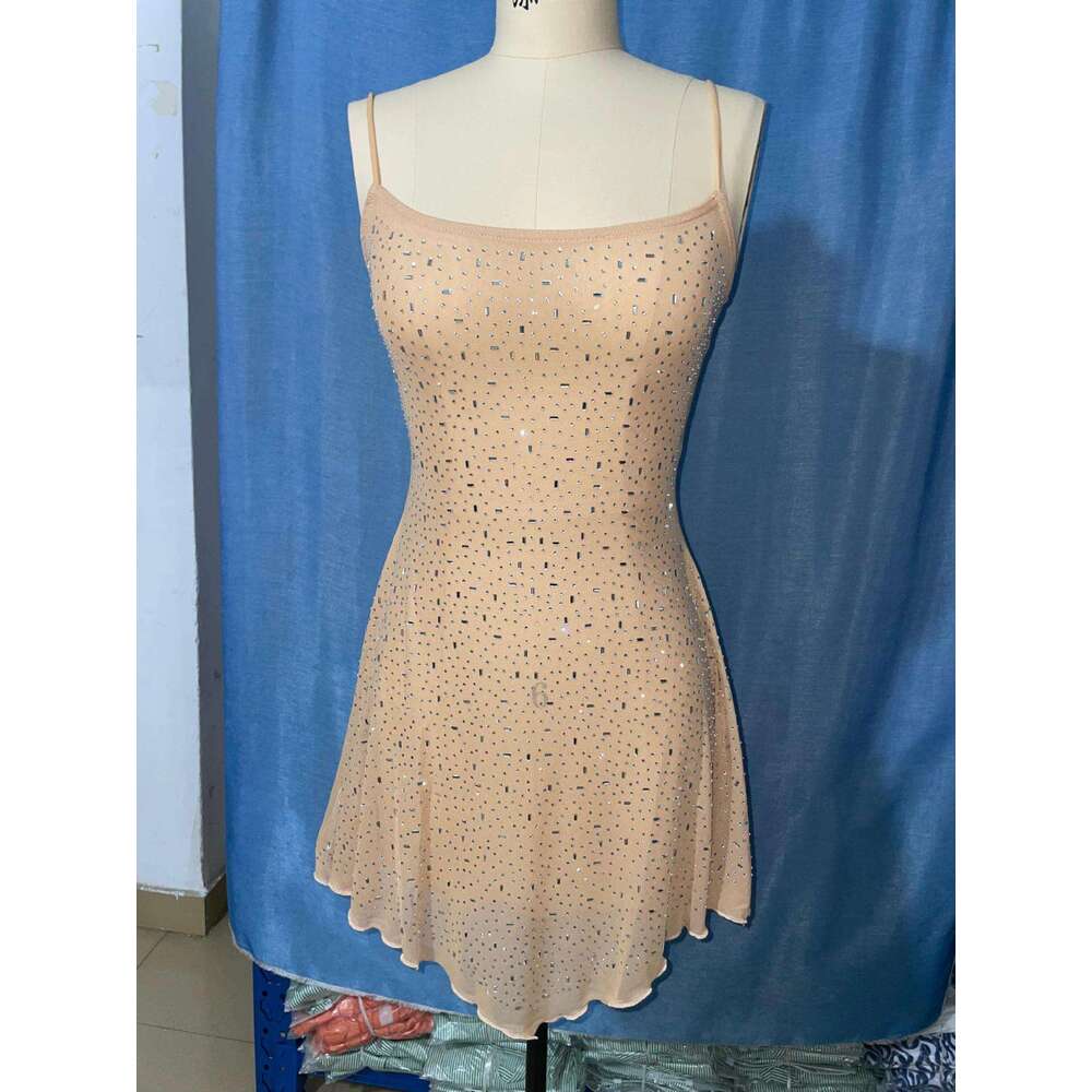 Hot-Selling Women's Party Rhinestone Semi-Sheer Strap Short Night club dress SEXY DRESSES FOR WOMEN clubwear see-through