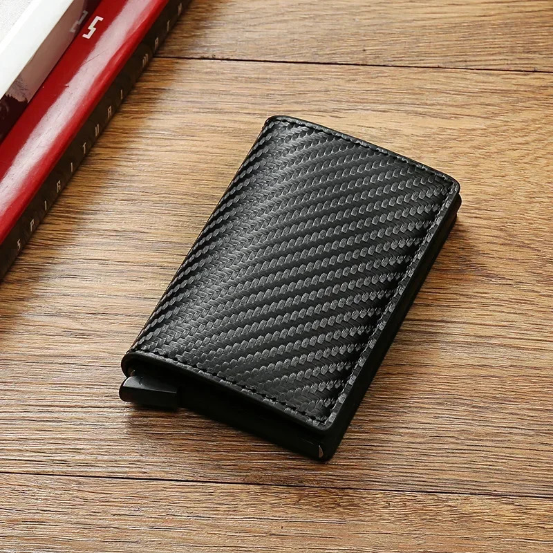 Fashion carbon fiber antitheft credit card packaging metal box mens wallet holder PU 250408