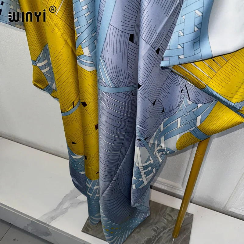 WINYI Summer Kaftan Kuwait Womens Bohemian Printed Beach Long Dress Dubai y Abaya Muslim Fashion Evening 250409