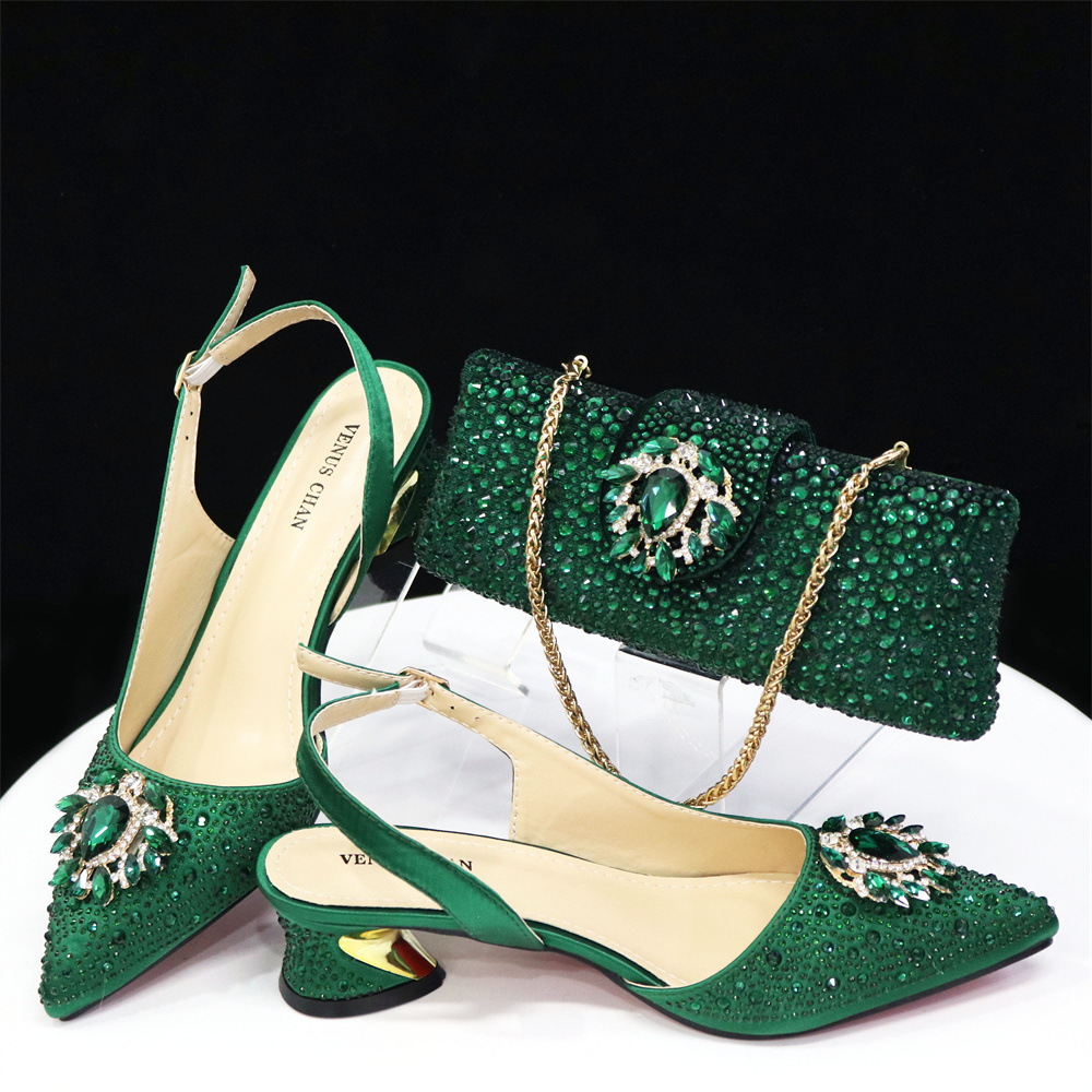 Dress Shoes Dark Green Women And Bag Set Ladies High Heels Pumps Match With Handbag Sandals Escarpins Femme Sandales