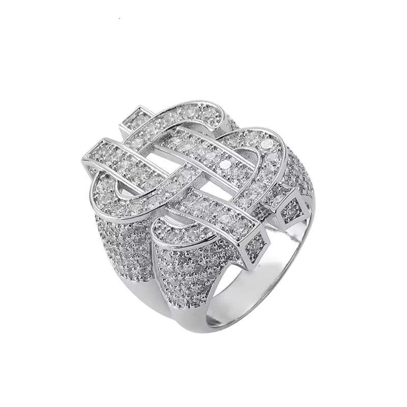 Hot Sale Hip Hop Full VVS Moissanite Ring Rock Hollow Out US Dollar Symbol Diamond Mens Rings Fashion Jewelry