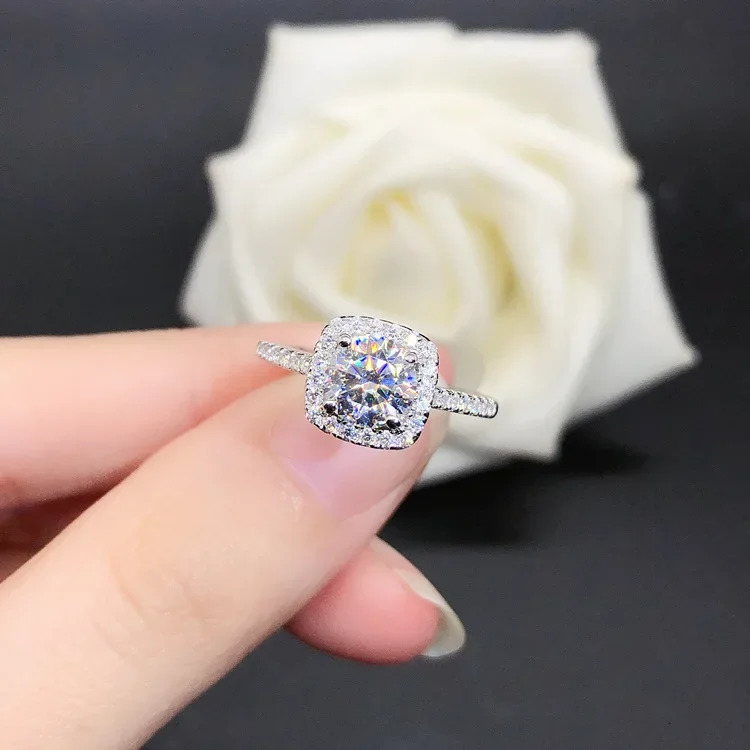Solid 14K white gold AU585 square set diamond ring open adjustable diamond ring wedding ring 250325