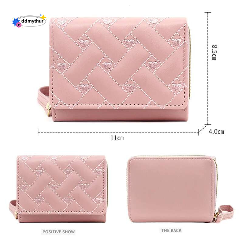 Women Large Capacity Cute Wallet PU Tri Fold Card Bag Multi Pocket Short Purse Fashion Embroidered Love Pattern Wallets 2025 ddmythur