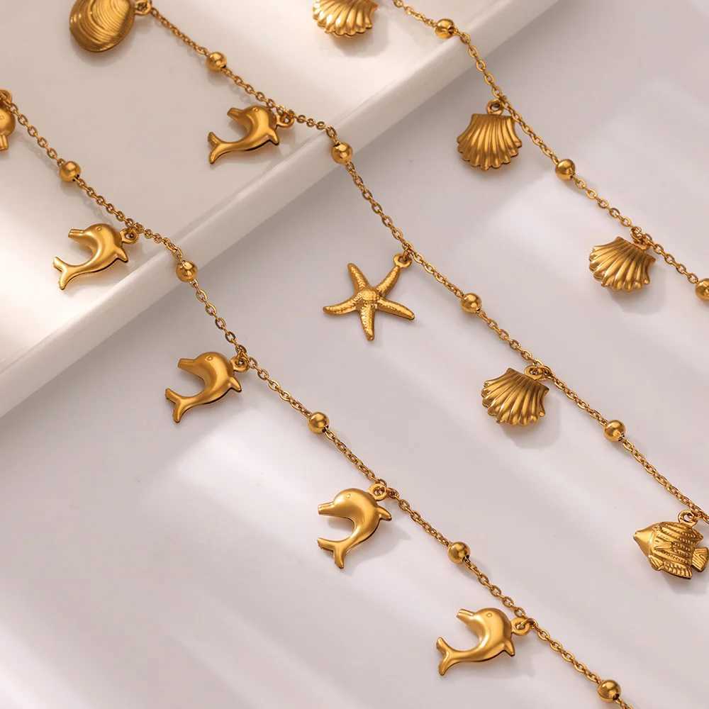 Cute Ocean Animal Anklets for Women Stainless Steel Gold Color Leg Chain Ankle Bracelet Summer Beach Foot Jewelry Accessories Z250408