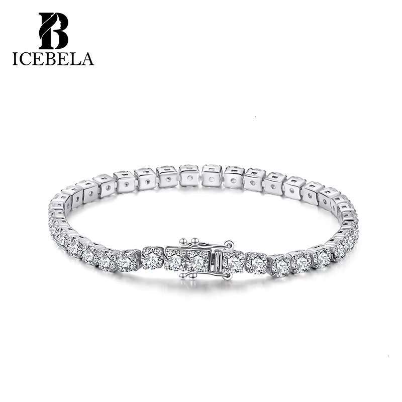 ICEBELAR High Quality Real 925 Sterling Silver 4mm Cubic Zircon Diamond Tennis Bracelet for Women Men