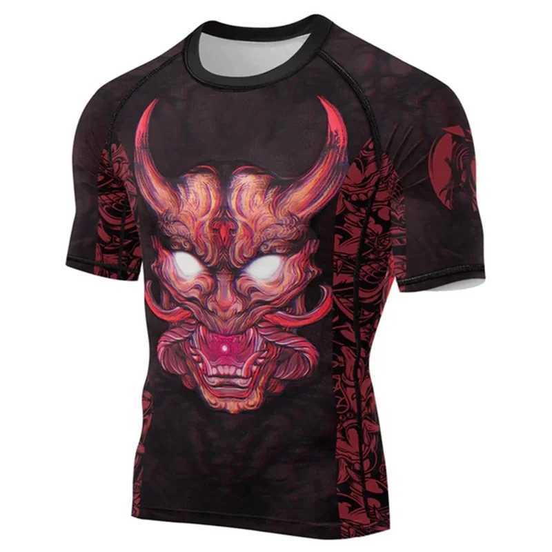 Samurai Mens T-shirt Harajuku 3D Printed Musashi Samurai Short Sleeve Fashion Street Hip Hop Mens Tight T-shirtXJ250409