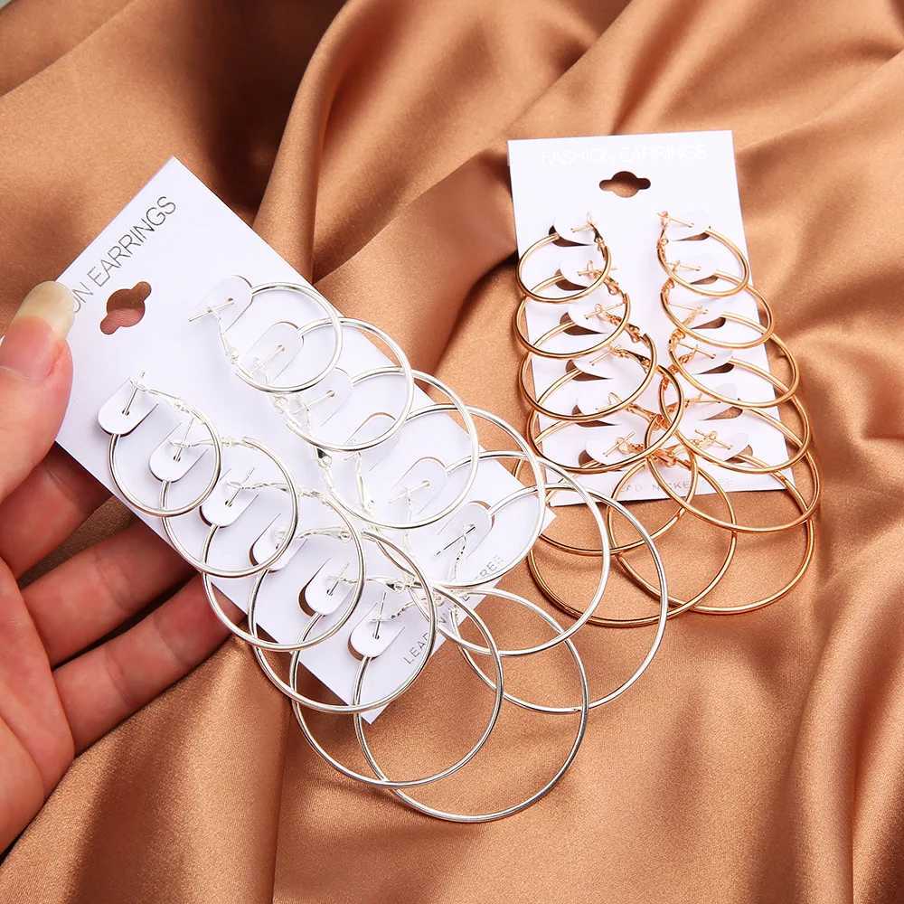 6Pairs Punk Big Circle Hoop Earrings Set for Women Girls Steampunk Ear Clip Punk Style Earring Ear Ring Wedding Jewelry Gift Z250408