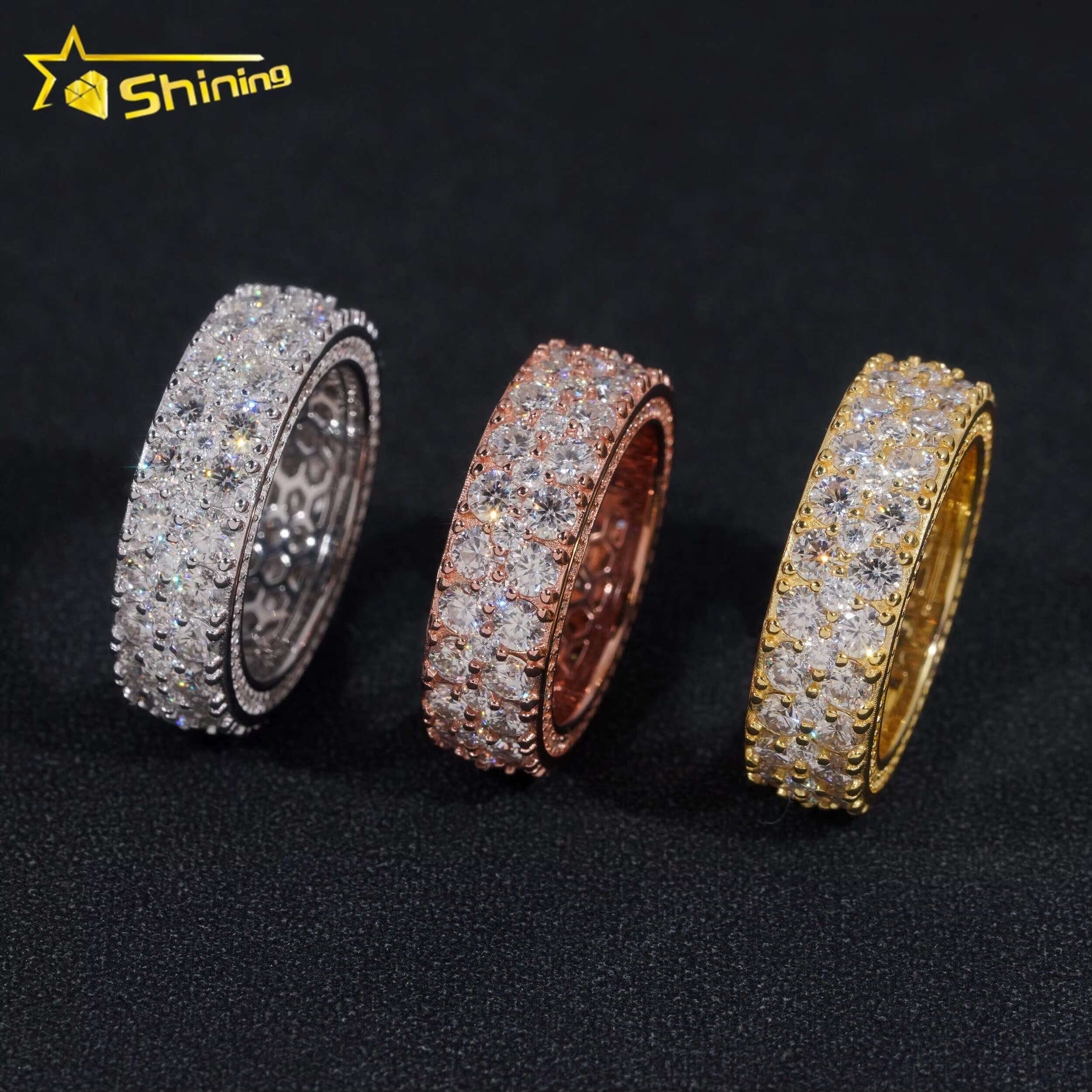 Pass Diamond Tester Hip Hop Jewelry 925 Sterling Silver Fully Iced Eternity VVS Diamond Moissanite Iced Out Ring for Men