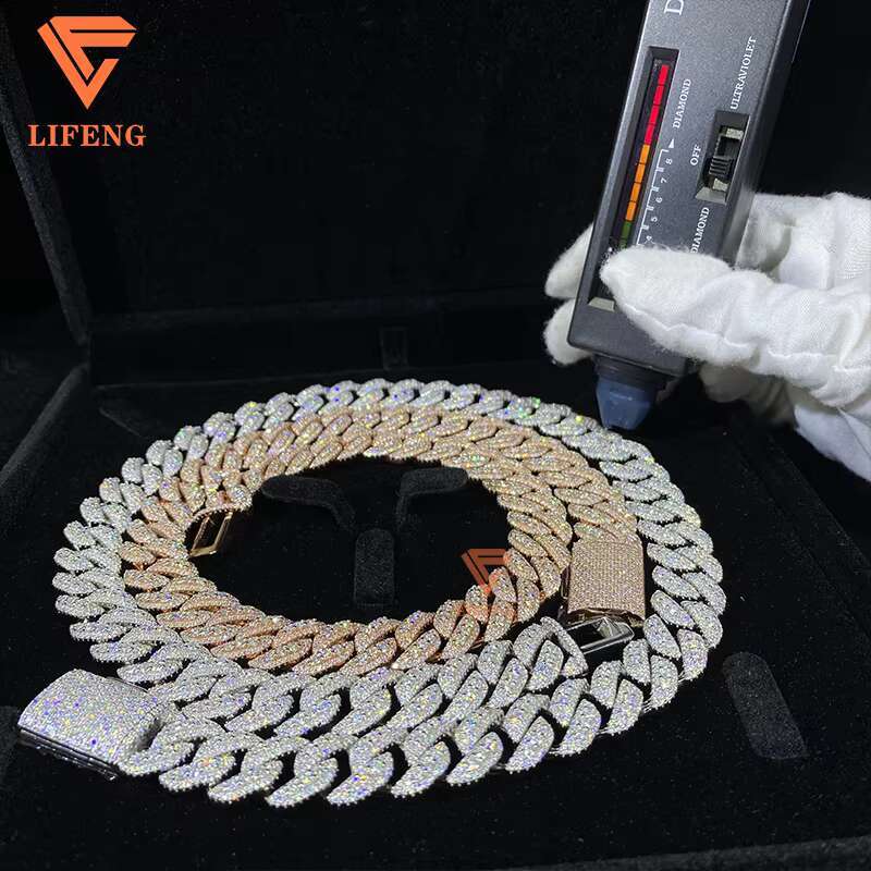 High Quality Hip Hop 14mm Rose Gold Cuban Link Chains Necklace Iced Out VVS Moissanite 925 Sterling Silver Fine Jewelry for Men