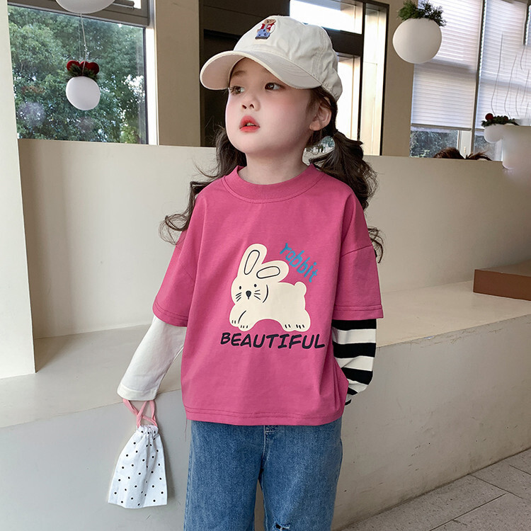 Ddmyshoesvip Girls Long Sleeved T Shirt New Children S And Autumn Style Western Style Base Shirt Girls Spring Clothes Fake Two Piece Top