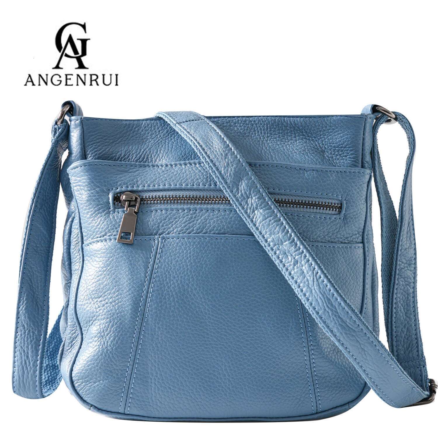 ANGENGRUI New Genuine Leather Women's Casual One Shoulder Crossbody Multi Pocket Messenger Bag