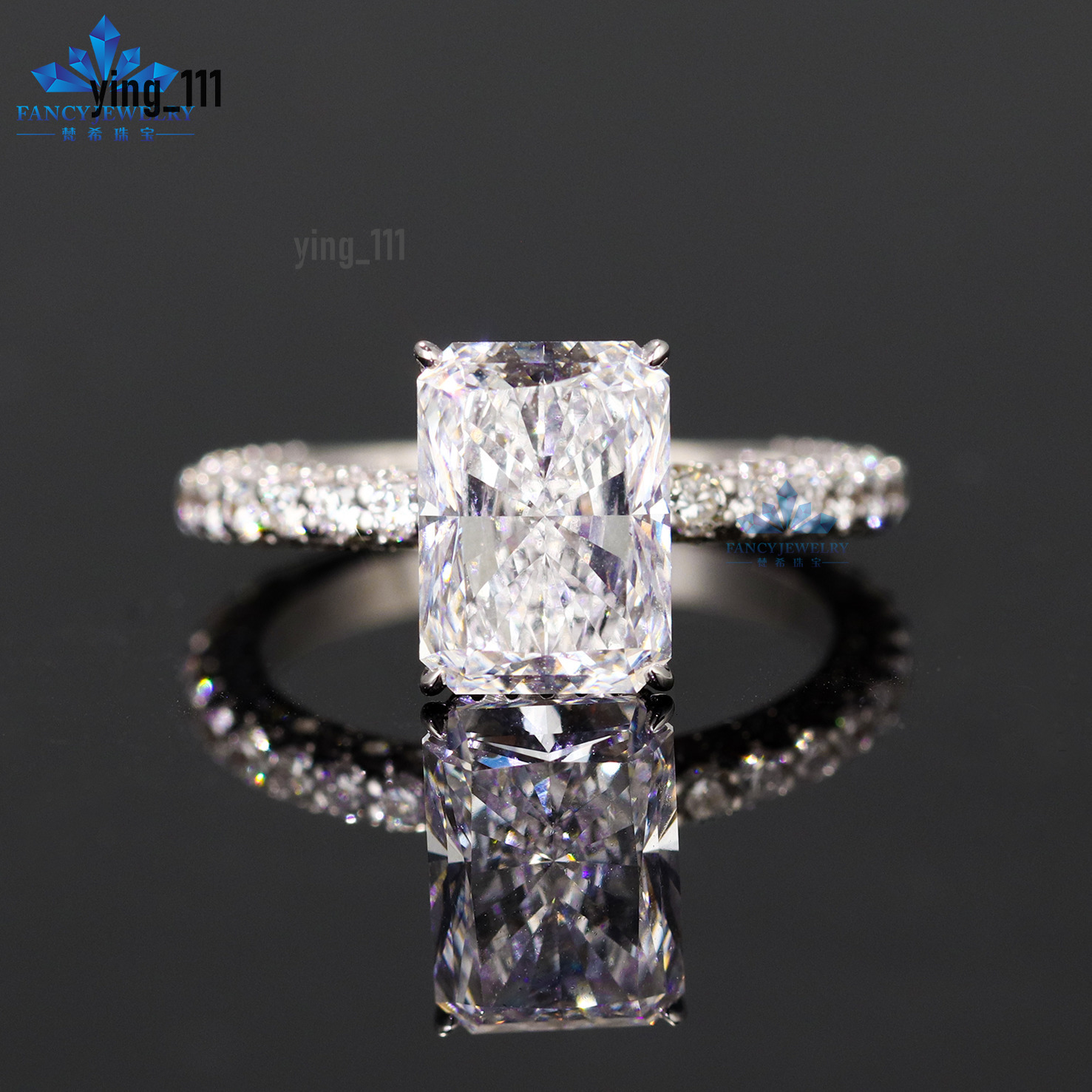 Vintage Boutique 4CT Radiant Ice Crushed Cut Diamond 18k Solid White Gold Moissanite Solitaire Engagement Ring Wed Bridal Jew