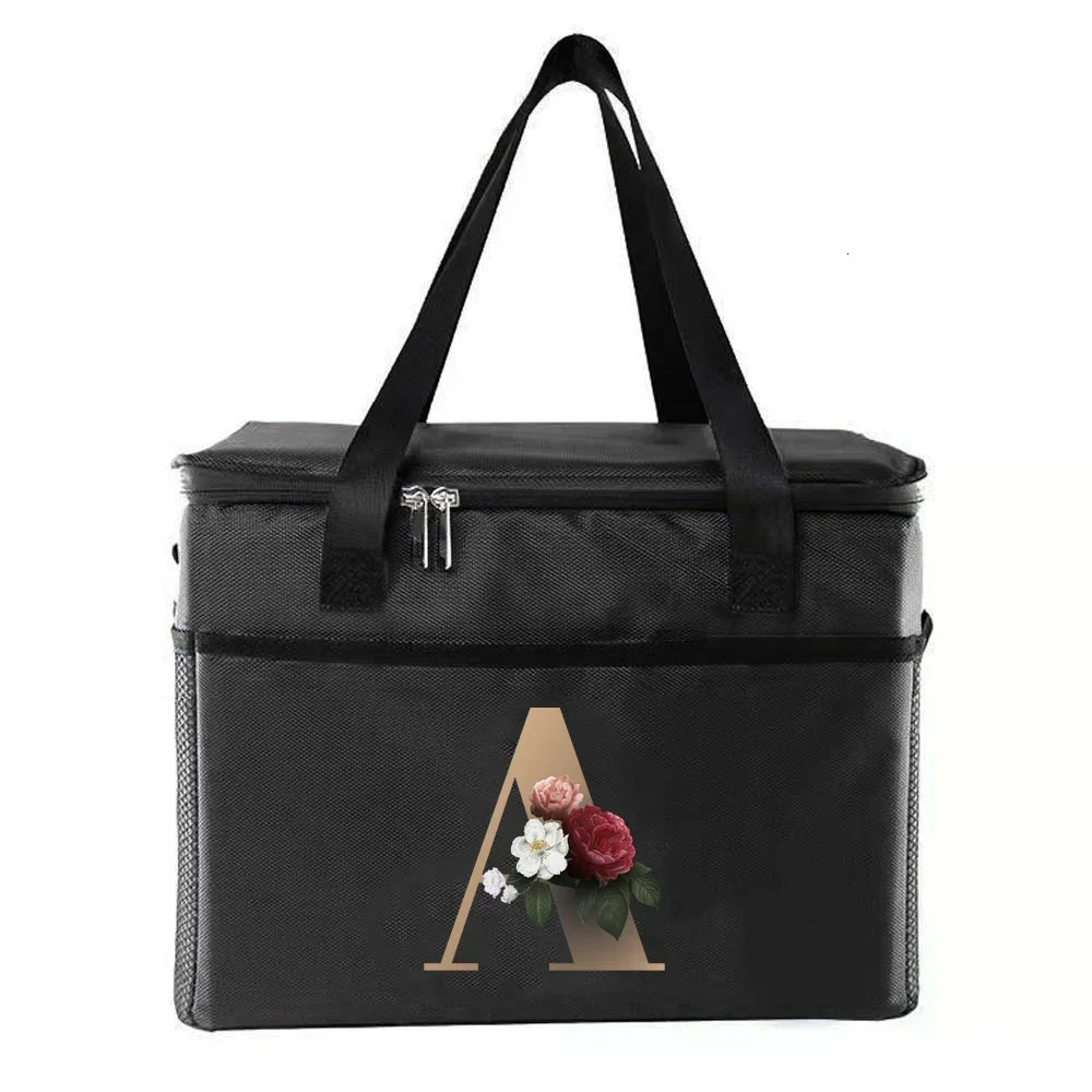 bag portable lunch insulated cooler food bento printed gold letter series travel picnic ice storage 250408