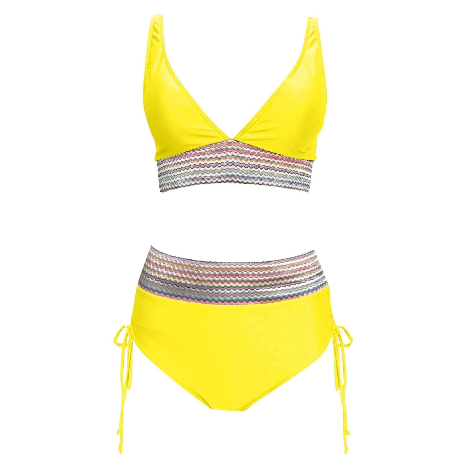 Dongdumaoyi Solid Color Drawstring Bikini Set Fashion High Waist Separate Patchwork Swimwear Women Swimsuit Summer Beachwear