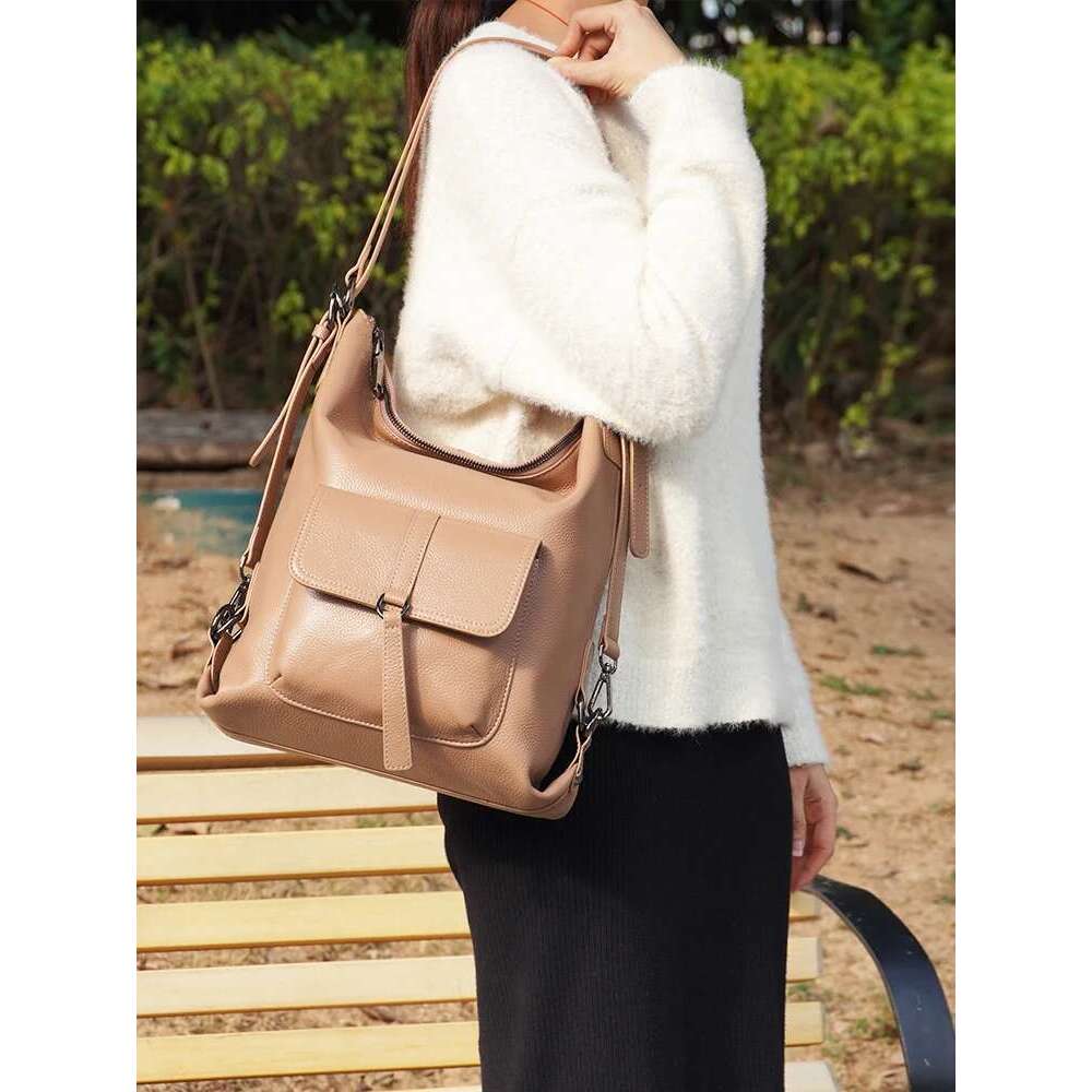 Zency Stylish Women Shoulder 100% Genuine Leather Large Capacity Handbag Multifunction Satchel Bag Backpack Trendy Bags