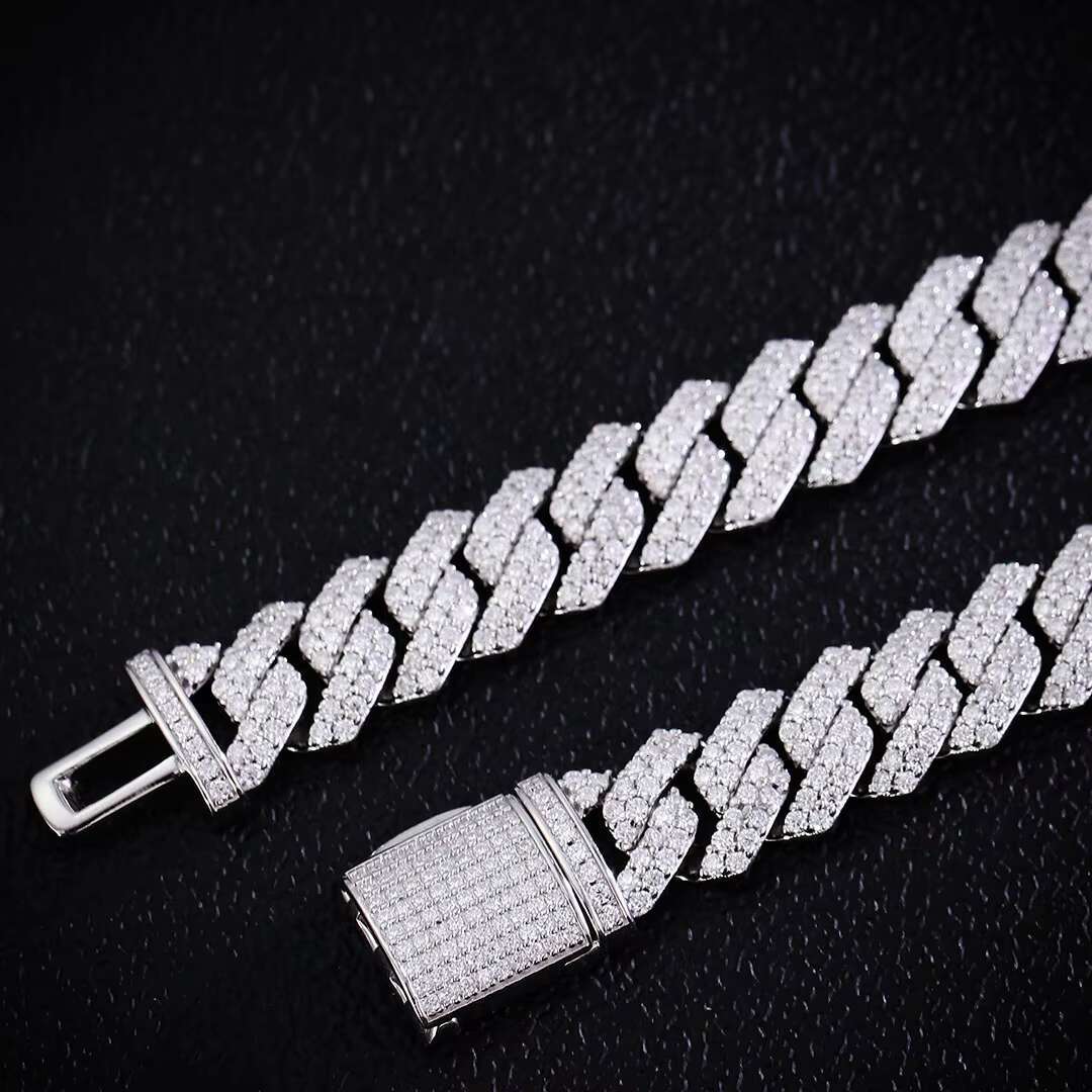 Jewelry Set Ready to Ship 12mm Moissanite Cuban Bracelet Chain Necklace 2 Rows for Men VVS D Iced Out 925 Sterling Silver