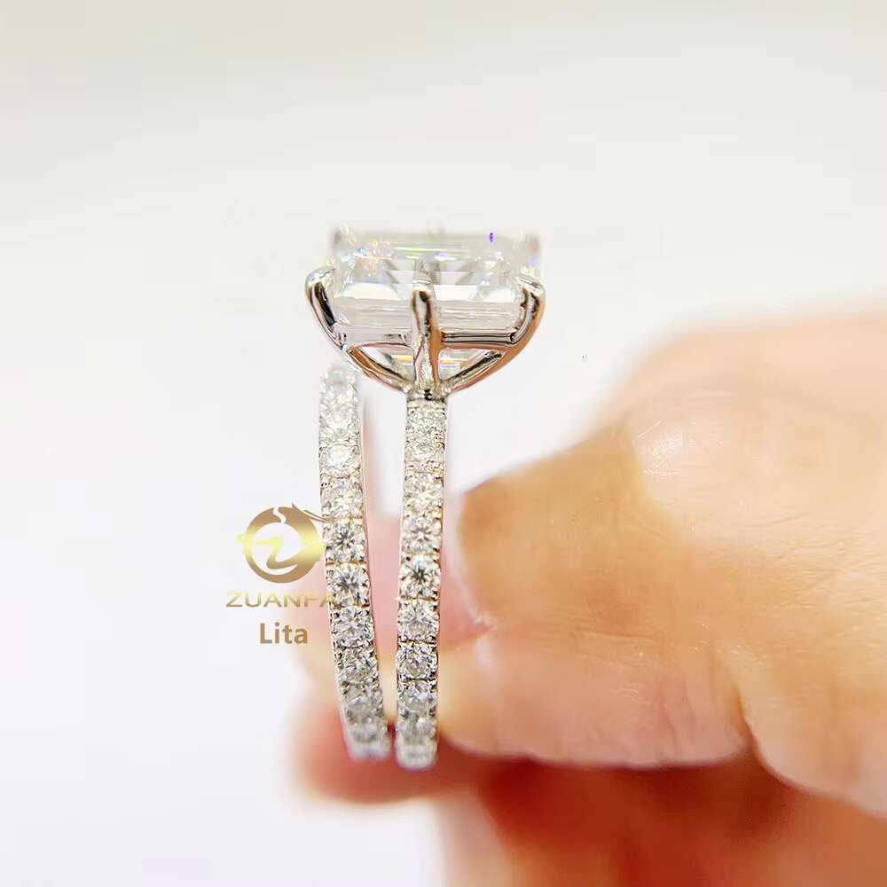 Women Jewelry Emerald Cut 5ct Vvs Moissanite Diamond Wedding Ring Set 10k Gold Engagement Rings
