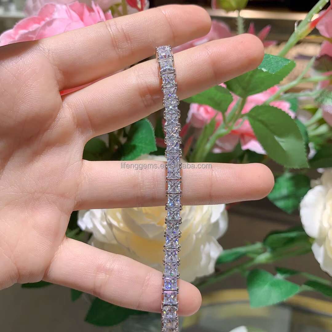 Full Diamond 4mm Princess Square VVS Moissanite Diamond Jewelry 925 Silver Plated 18k Gold Luxury Bracelet