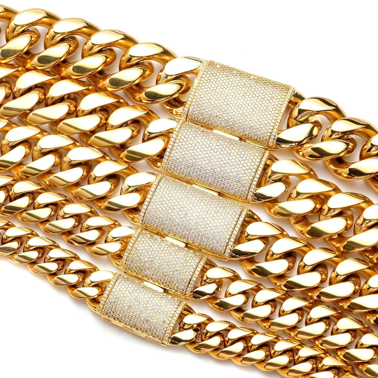 Hot Sale Thick Chunky Heavy Stainless Steel 18k Pvd Gold Plated Box Buckle Cuban Link Chain Necklace for Men Fine Jewelry