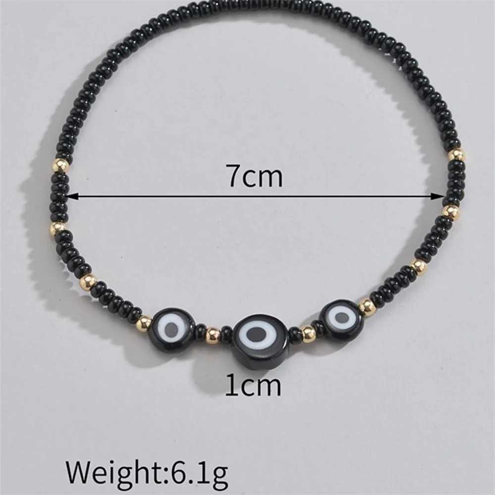 1 Piece Bohemian Beach Resort Style Glass Eyes Medium Uniform Black Rice Bead Elastic Thread Women Anklets Z250408