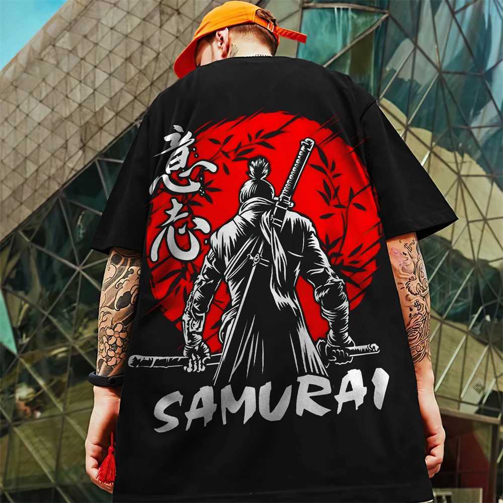 3D Japanese Samurai Printed Mens T-shirt Summer Fashion Mens Casual T-shirt Trend Oversized T-shirt Half Sleeve Pulling FlowerXJ250409