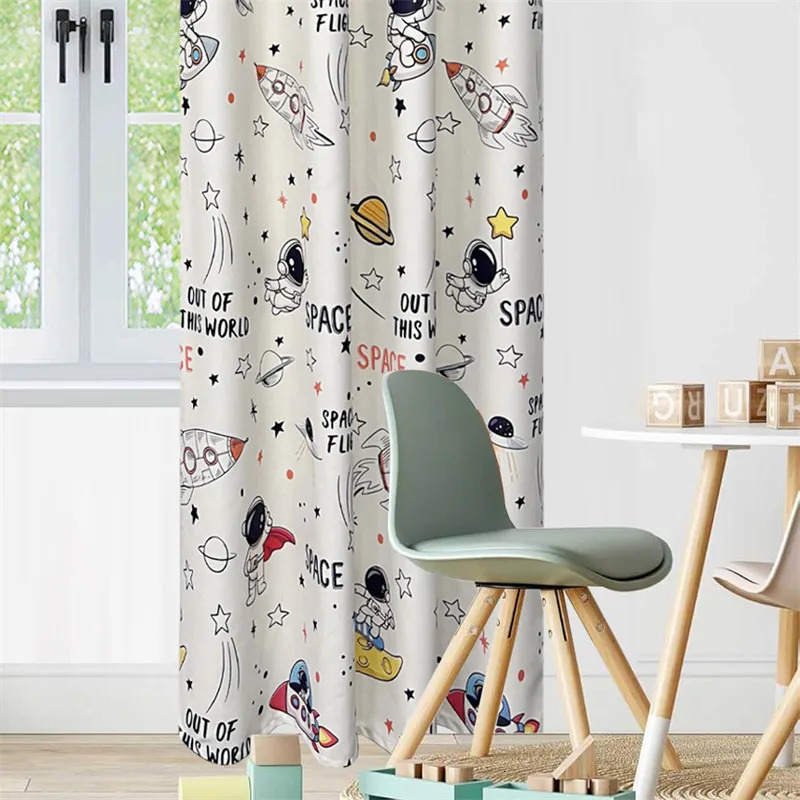 Cartoon Space Astronaut Printing Curtains Room Darkness Power Outage Curtains Childrens Bedroom Ring Top Window Treatment 250409