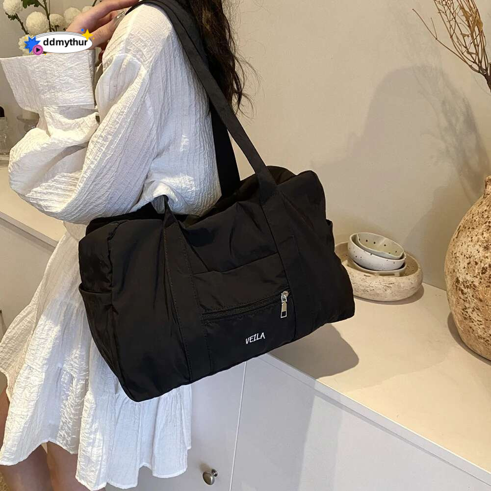 Unisex Shoulder Solid Color Travel Carry-On Multi-Pocket Lightweight Tote Handbag Outdoor Short Trip Bag ddmythur