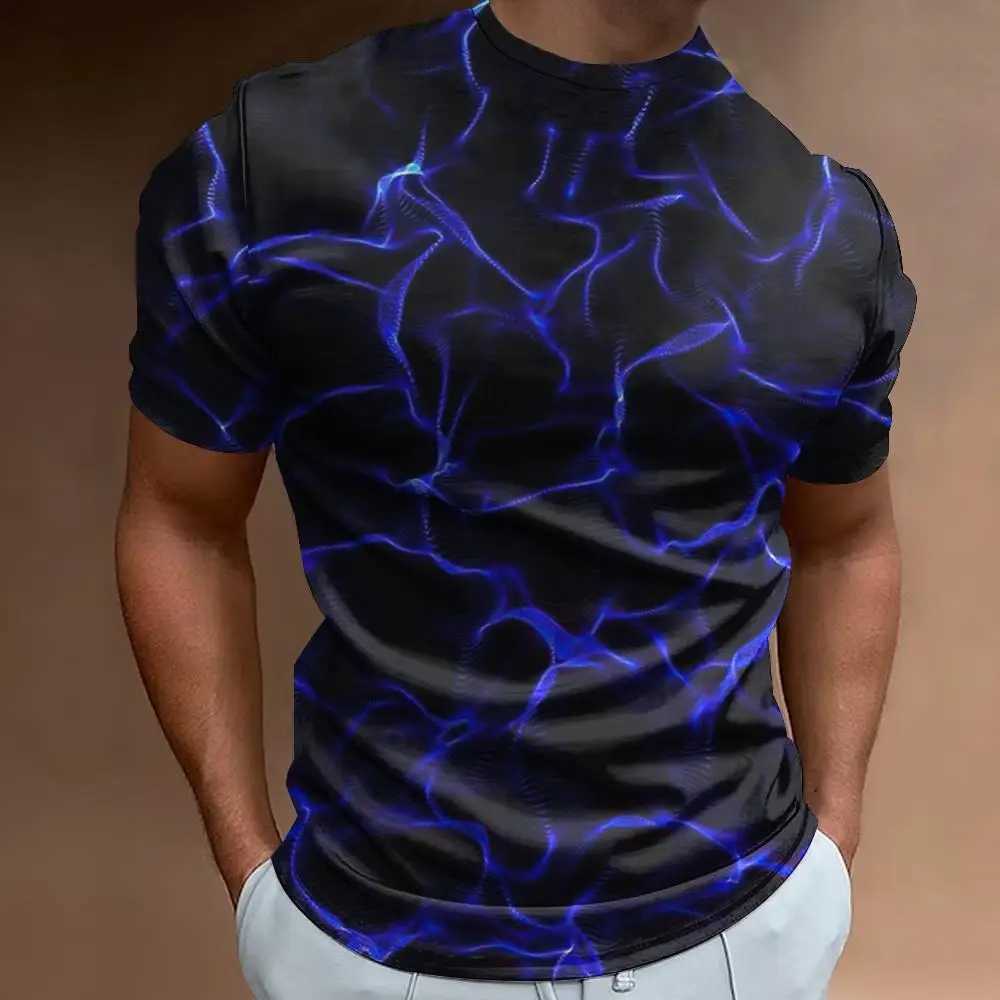 Lightning pattern printed mens short sleeved T-shirt fashionable mens street casual mens loose oversized T-shirt 2024XJ250409