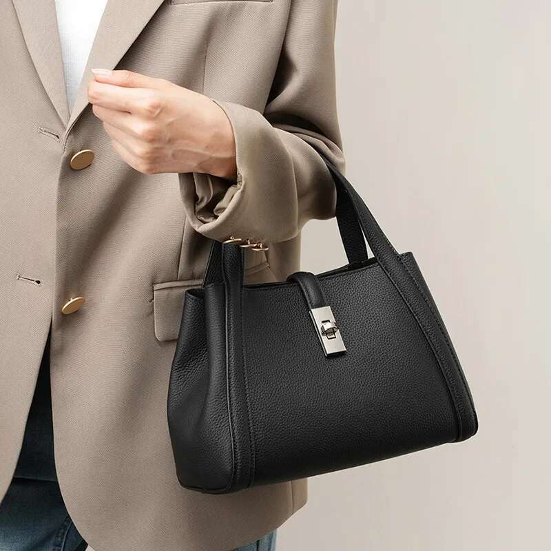 Women's Genuine Leather Handbags First Layer Cowhide Basket Bags Large Capacity Shoulder Crossbody Bag