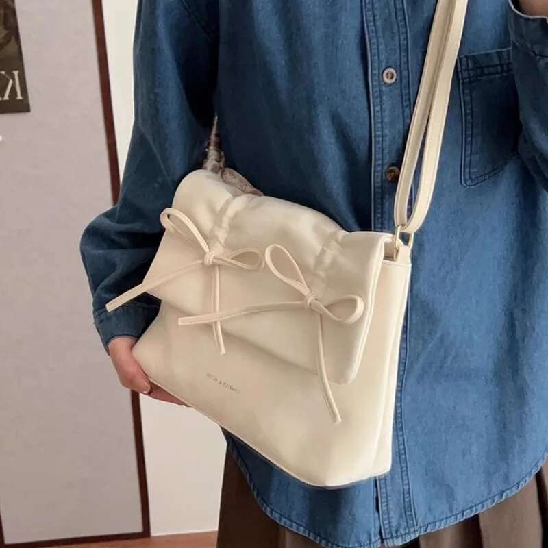 MBTI Pink Womens Shoulder 2024 Fashion Pleated Elegant Casual Bow Tote Bag Scarves Large Capacity Exquisite Female Handbag