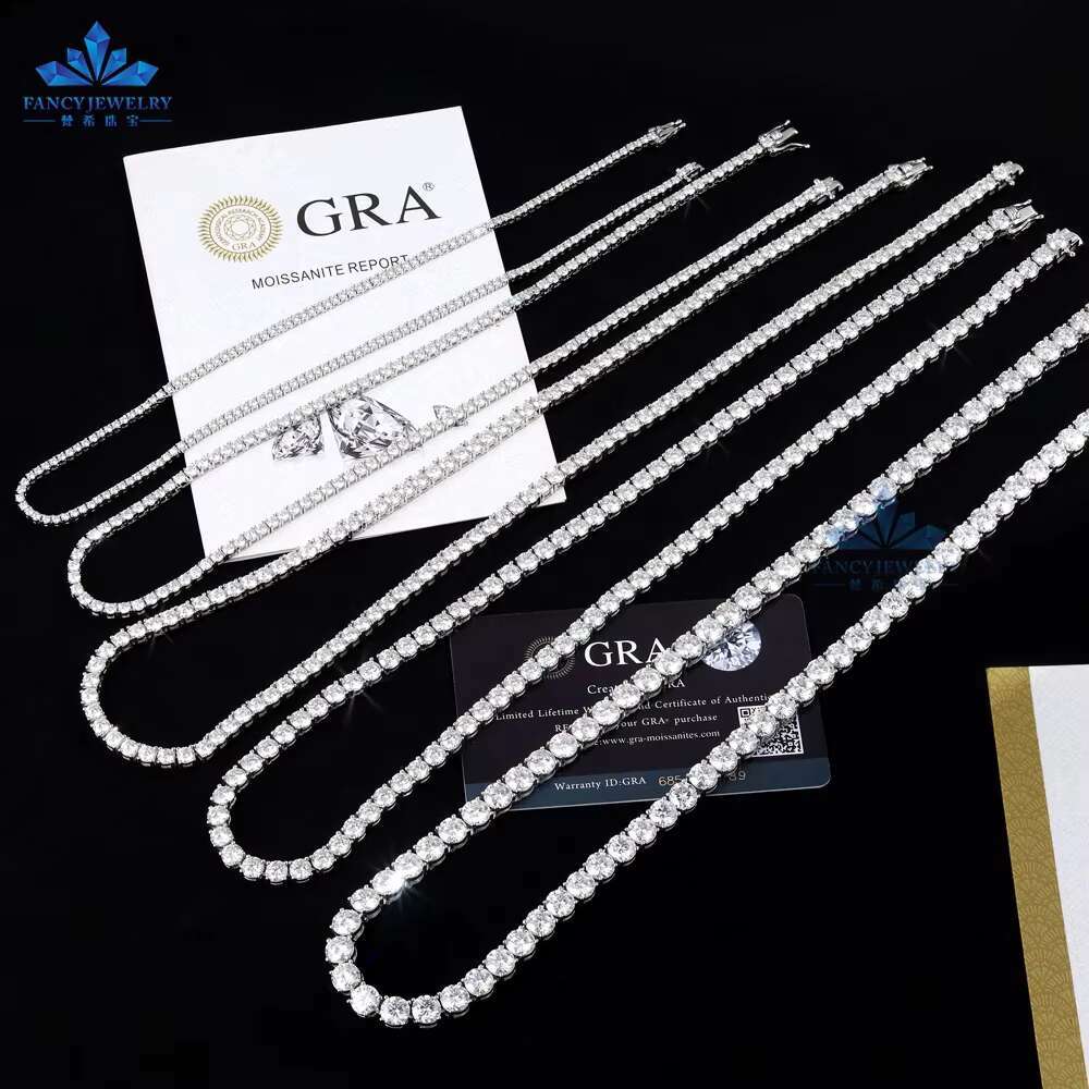 18k Gold Plated 925 Sterling Silver 2mm 3mm 4mm 5mm 6.5mm Ice Out Moissanite Clover Bracelet Moissanite Tennis Necklace