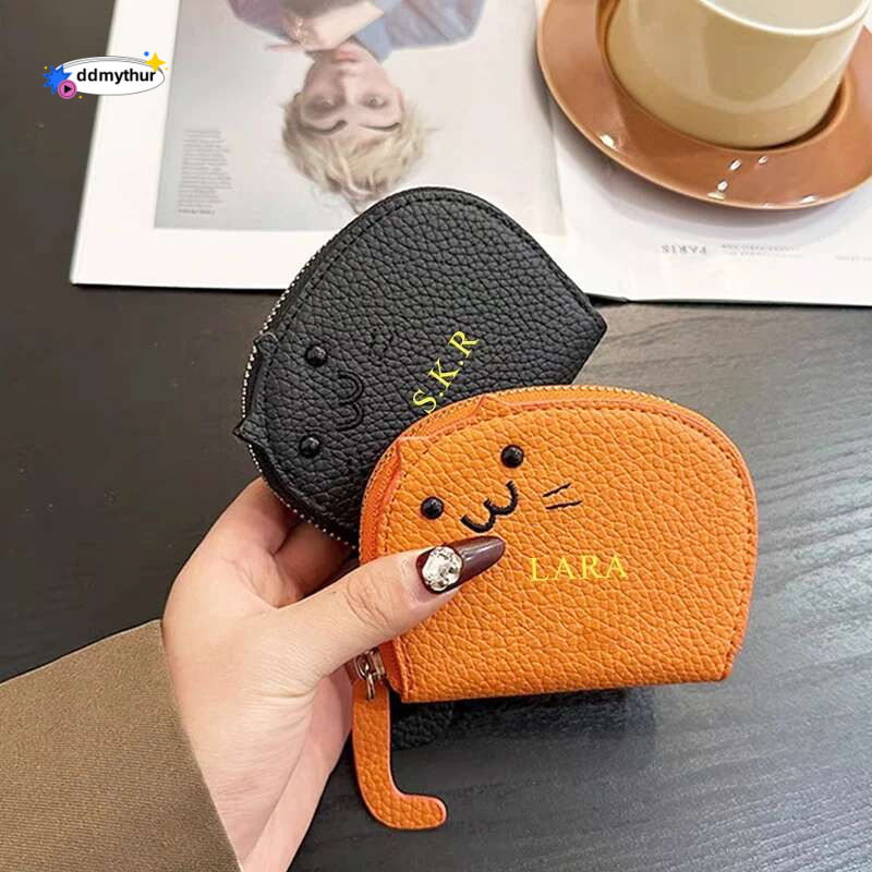 Cute Cat Real Leather Wallet Custom Letters Portable Fashion Korean Style Coin Purse Woman Lovely Casual Card Holder Gift ddmythur