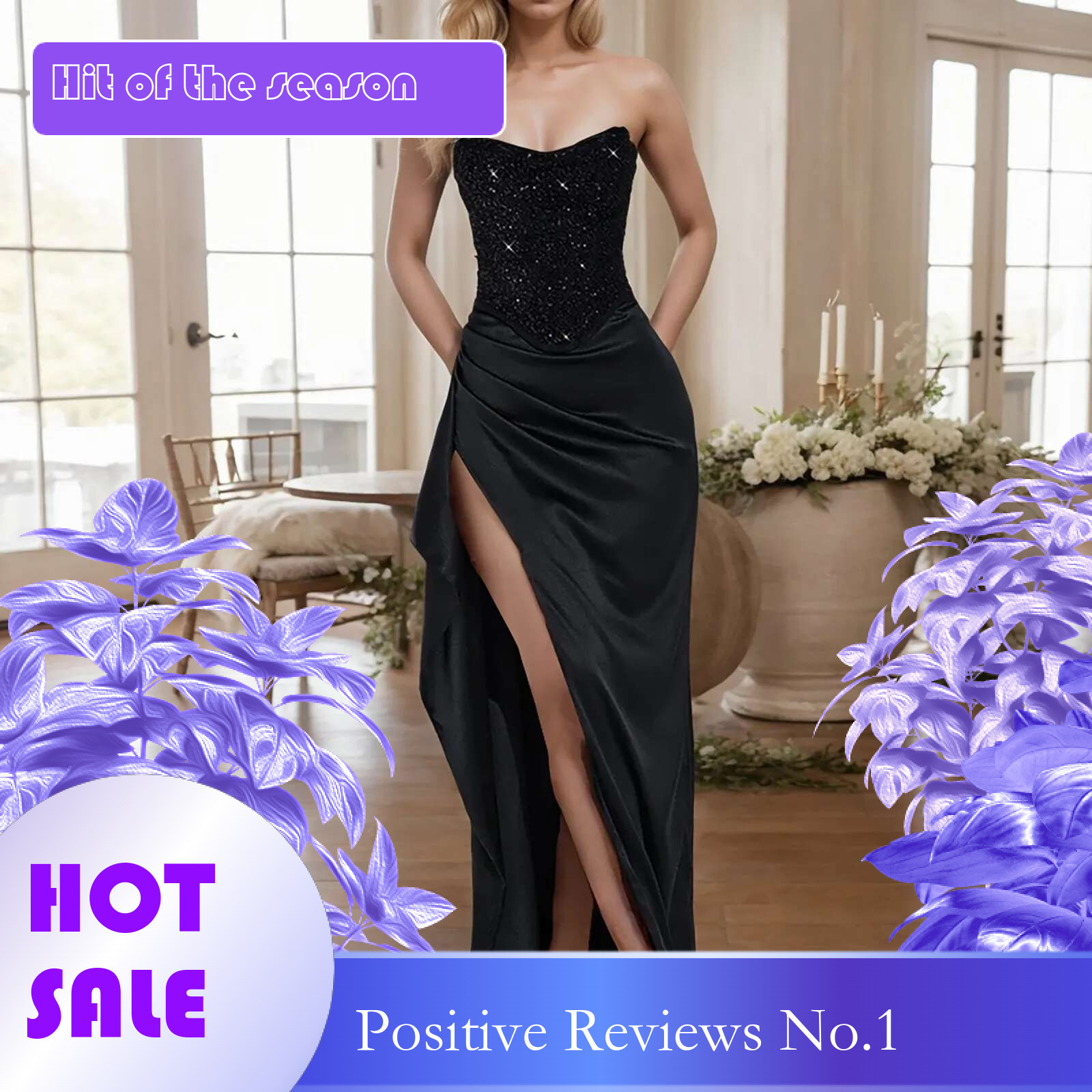 Dongdumaoyi Off Shoulder Dress High Waist Women Banquet Sexy Strapless Sequin Slim Long Elegant Solid Color Split Dresses