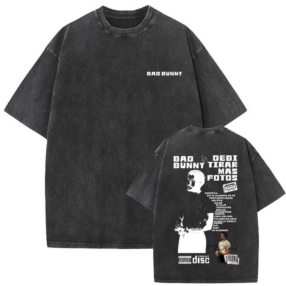 Washing Retro Rap Singer Bad Rabbit Music Album Cover Graphic T-shirt Mens Hip Hop Retro Extra Large T-shirt Mens Fashion Trend T-shirtXJ250409