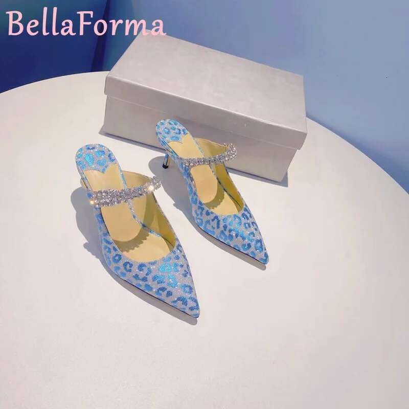 Women's Mesh Chain Rhie High Heels Striped Leopard Veet Ing Translucent Mature Banquet Sgback Slippers