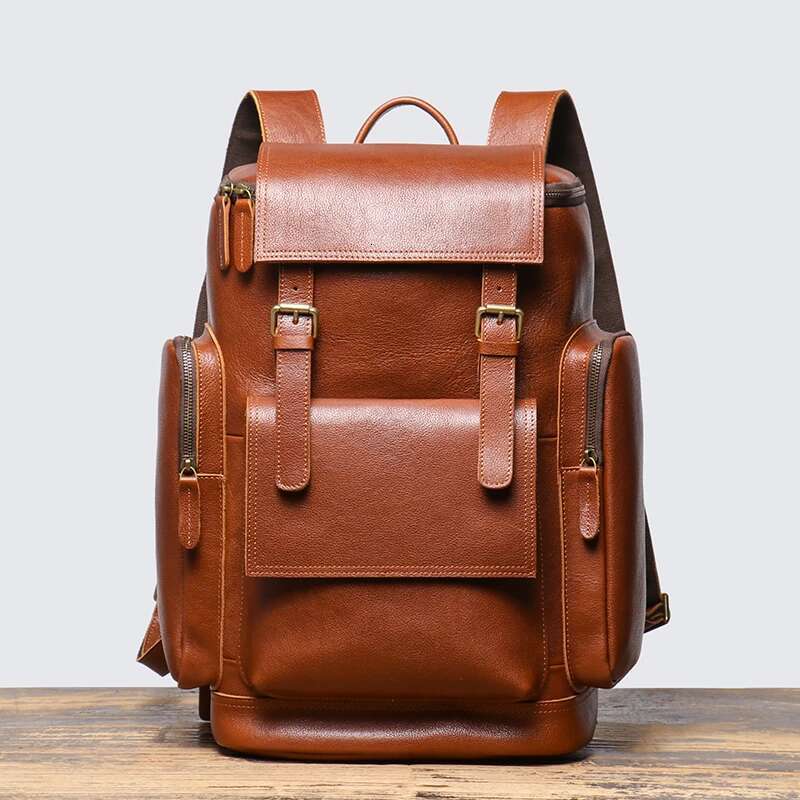 Women's Bags Leathfocus Vintage Cowhide Mountaineering Hiking Travel Backpack High-capacity Real Leather Man Satchel Laptop Bag