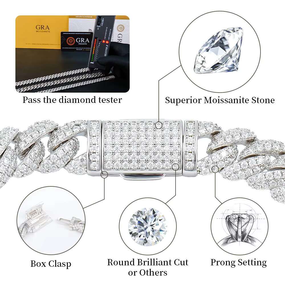 Xingyue Factory Outlet Wholesale Hip Hop Jewelry 925 Sterling Silver Vvs Diamond Moissanite Chain Cuban Link Men Bracelet