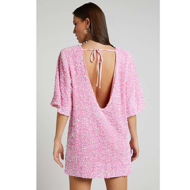 Autumn Winter New Velvet Sequin Fashion Elegant Backless V-Neck Short Sleeve Night club dress SEXY DRESSES FOR WOMEN