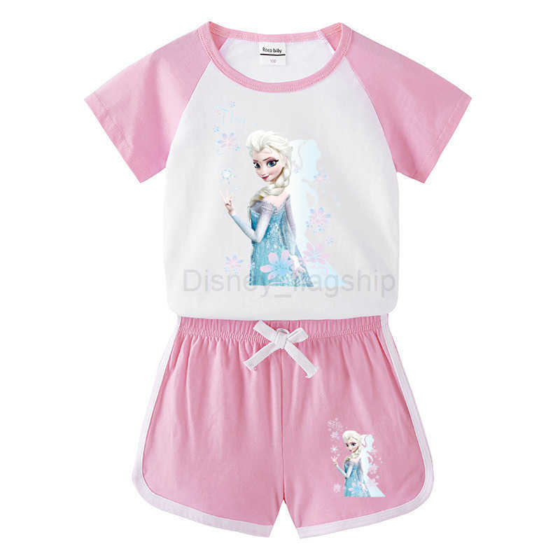 Disney Snow and ice childrens suit summer new baby hot pants short sleeve T-shirt shorts casual sports two piece suitXJ250409